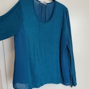 NWOT teal long sleeved top, sheer back